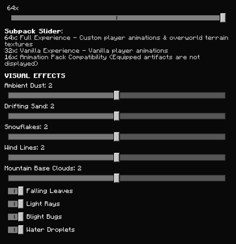 Pack settings
