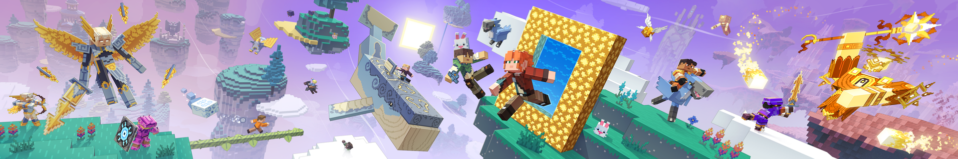 Aether Panorama showing many features, mobs and bosses from the Aether Legends product